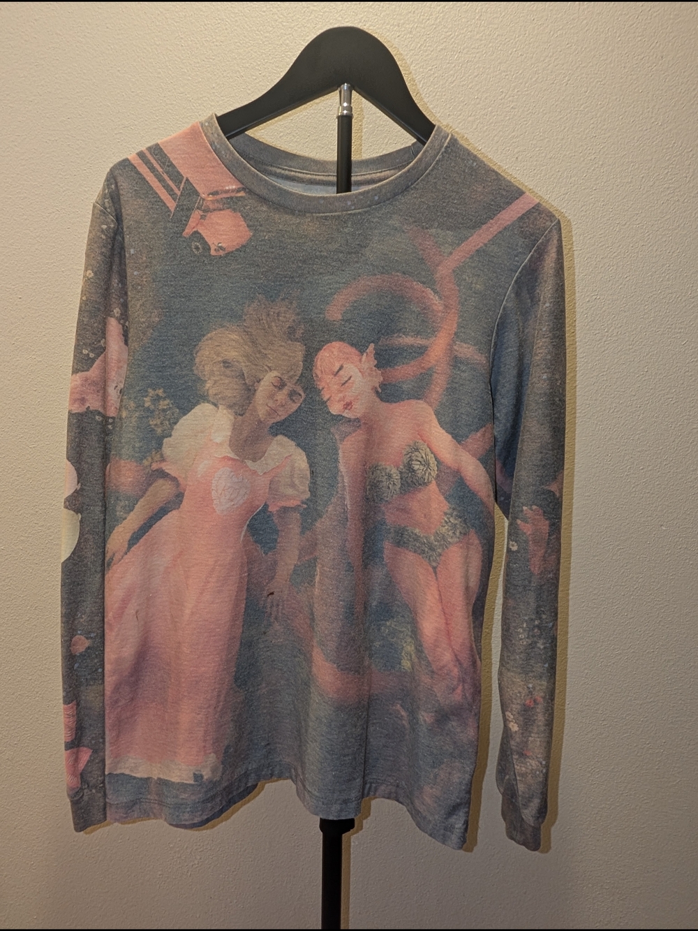 Women's Pink and Gray Printed Long-Sleeve Skirt